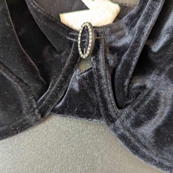 Vintage 90s Y2K Black Velvet Bra and Pantie Lingerie Set String Bikini - Picture 10 of 13